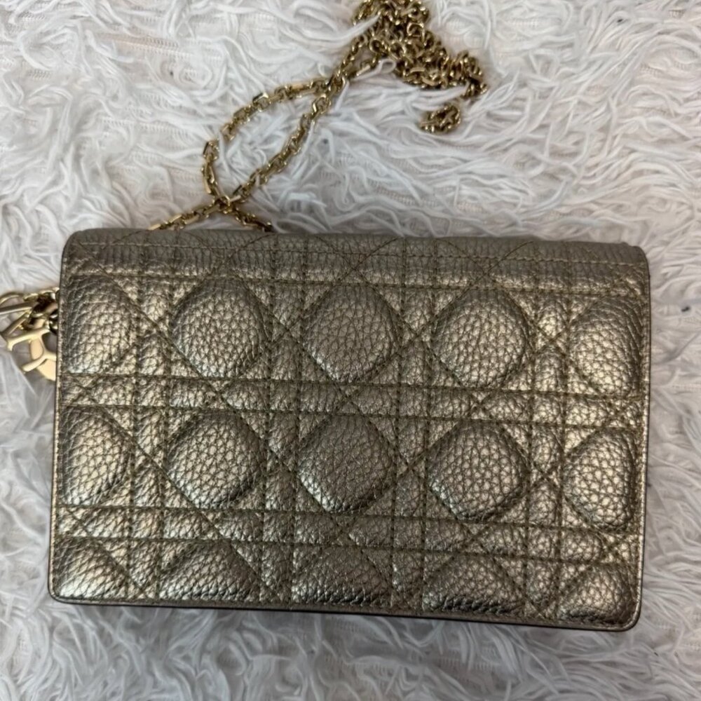 Christian Dior Lady Dior pouch cannage grained calfskin metallic gold